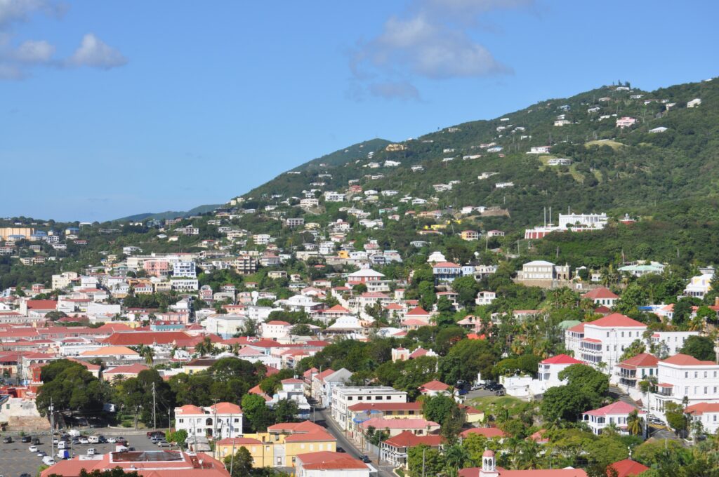 A wide picture of Charlotte Amalie, on the island of St. Thomas, capital of the U.S. Virgin Islands