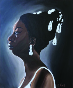 Painted portrait of a Black women facing left. 
