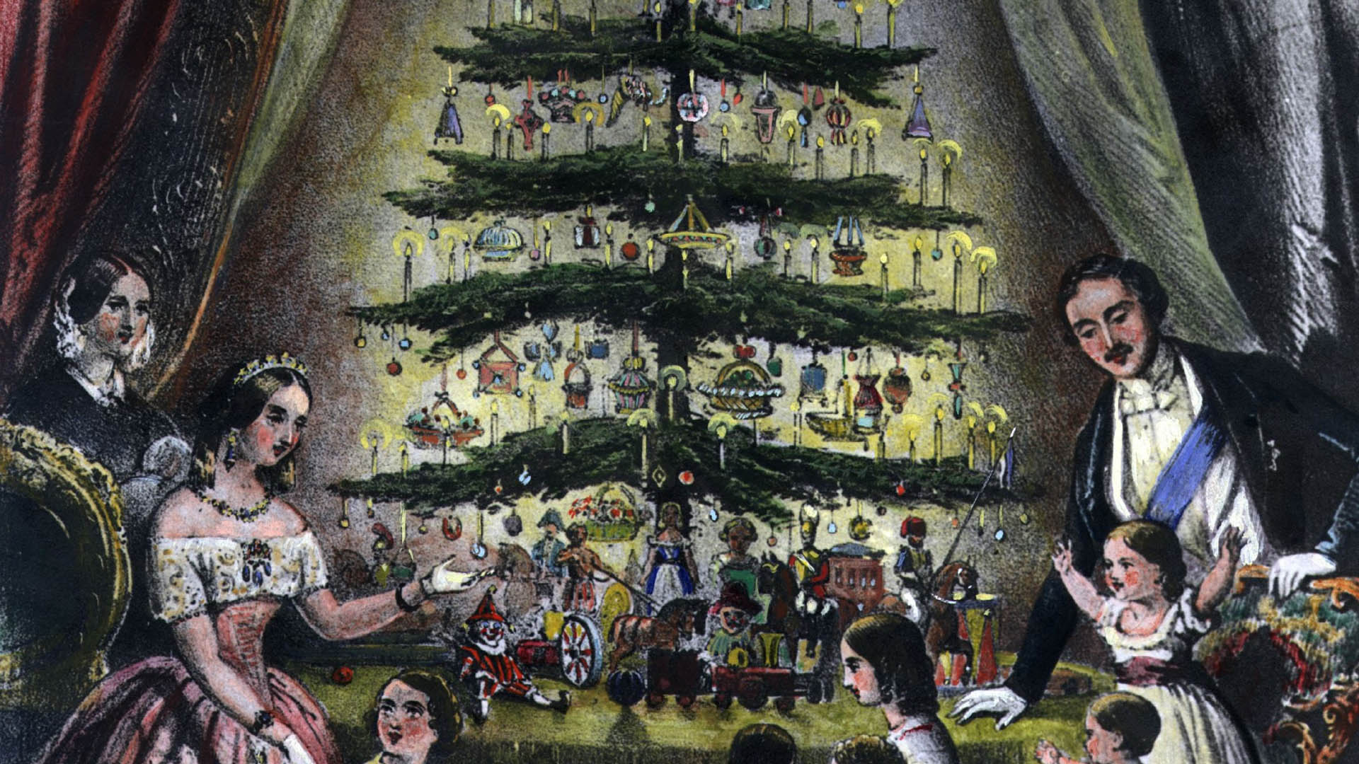 Queen Victoria, Prince Albert, and family around the Christmas tree