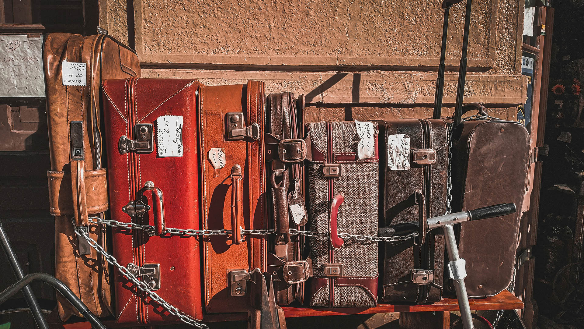 unclaimed baggage, stack of luggage